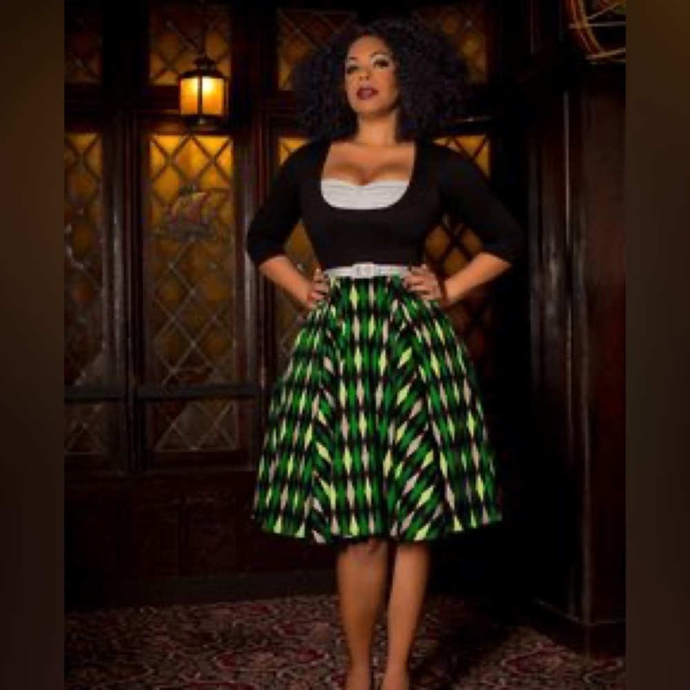 Pinup Couture House Slytherin Green Harlequin Jun Skirt SMALL